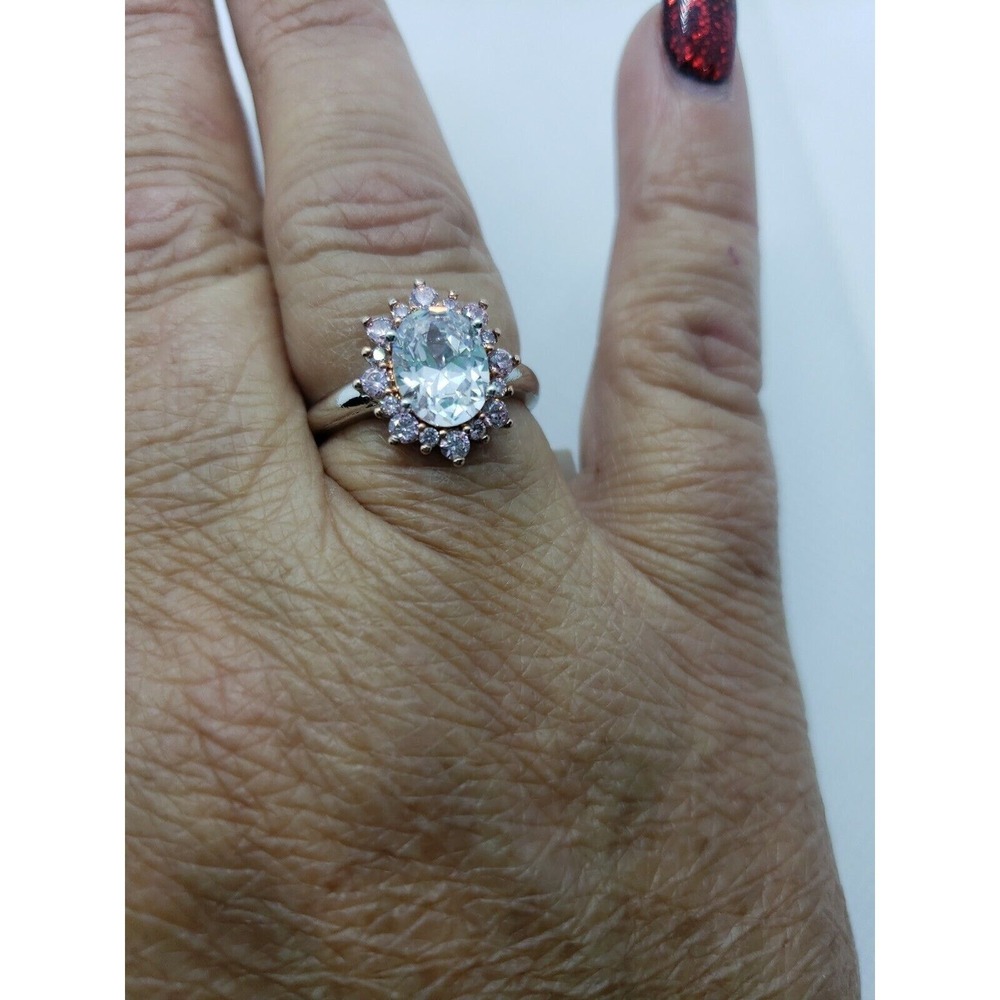 New Lily and Lace Silver Tone Ring Pink Clear Cubic Zirconia's Size 7 Jewelry